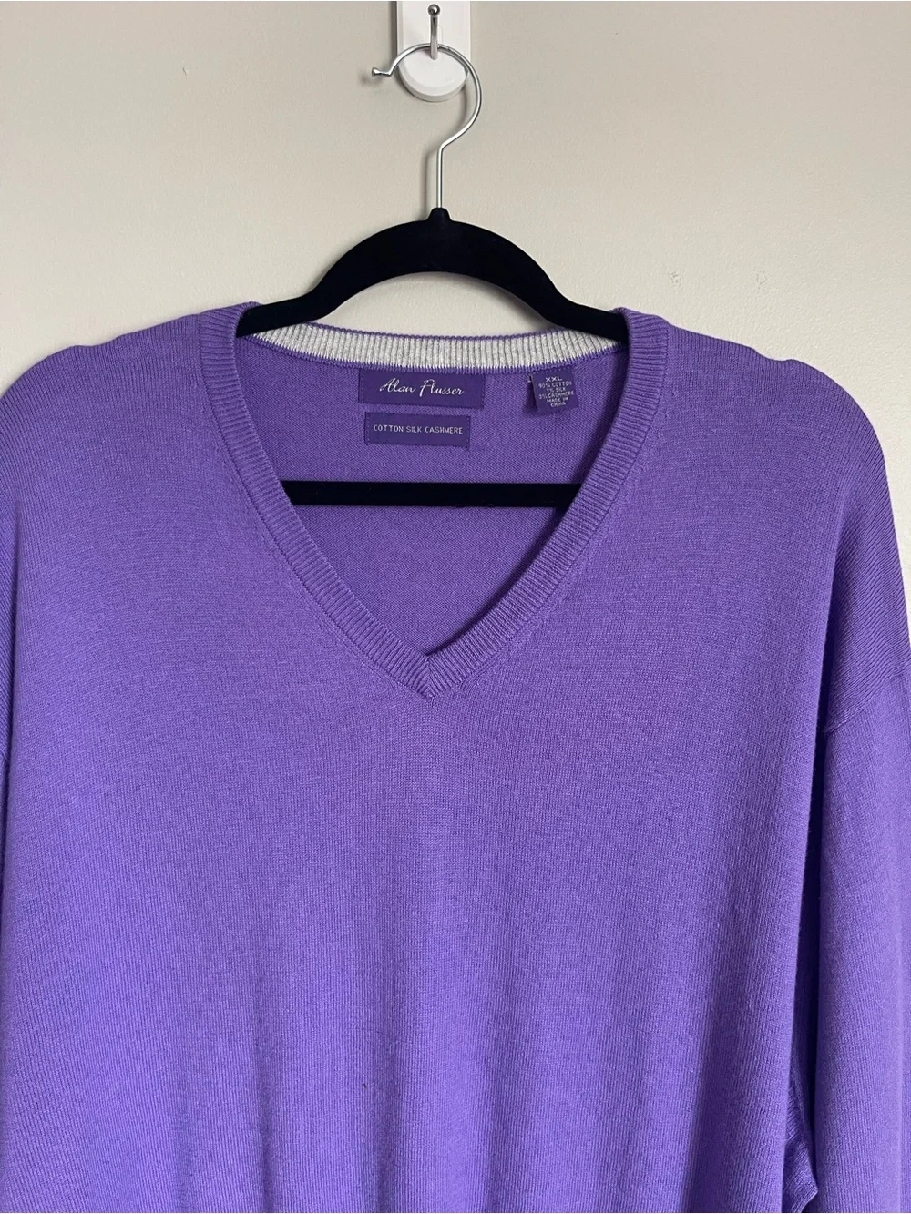 ALAN FLUSSER | Violet Purple Silk Cashmere Cotton Knit V-neck Sweater Sz XXL